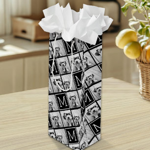 Sac Cadeau Pour Bouteille Collage photo tendance noir et blanc avec Monogram