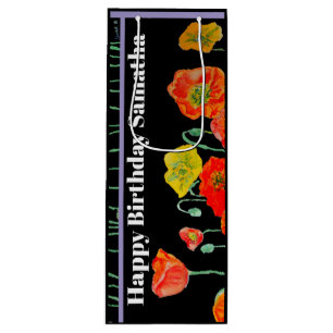 Sac Cadeau Pour Bouteille Coquelicot Orange Rouge Fleur Aquarelle Anniversai