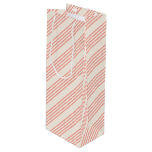 Sac Cadeau Pour Bouteille Corail et beige cinq rayures motif