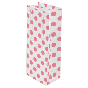 Sac Cadeau Pour Bouteille Corail et pois blancs