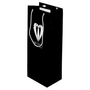 Sac Cadeau Pour Bouteille Costume Mariage noir et Cravate Groomsmans personn
