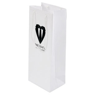 Sac Cadeau Pour Bouteille Costume Mariage noir et Cravate Groomsmans personn