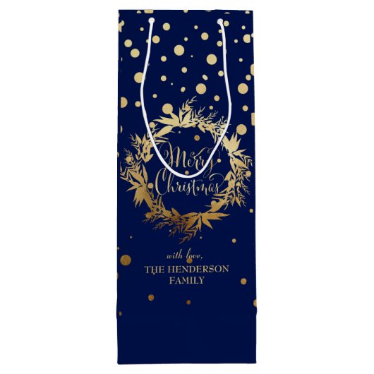 Sac Cadeau Pour Bouteille Courbe de Noël Elégante Gold Navy Bleue Merry (Dos)