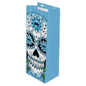Sac Cadeau Pour Bouteille Crâne à sucre bleu (Devant Angle)