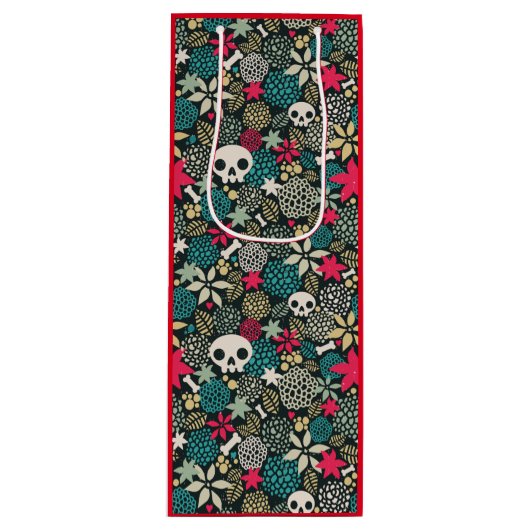 Sac Cadeau Pour Bouteille Crâne en fleurs (Devant)