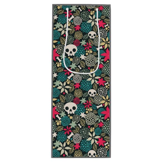 Sac Cadeau Pour Bouteille Crâne en fleurs (Devant)