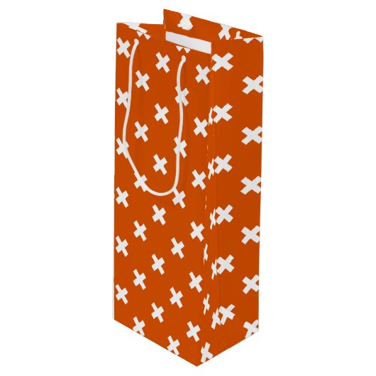 Sac Cadeau Pour Bouteille Croix blanche coutures sur orange brûlé (Devant Angle)