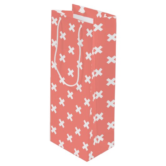 Sac Cadeau Pour Bouteille Croix blanche sur pêche (Devant Angle)