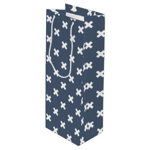 Sac Cadeau Pour Bouteille Croix blanches sur bleu-gris