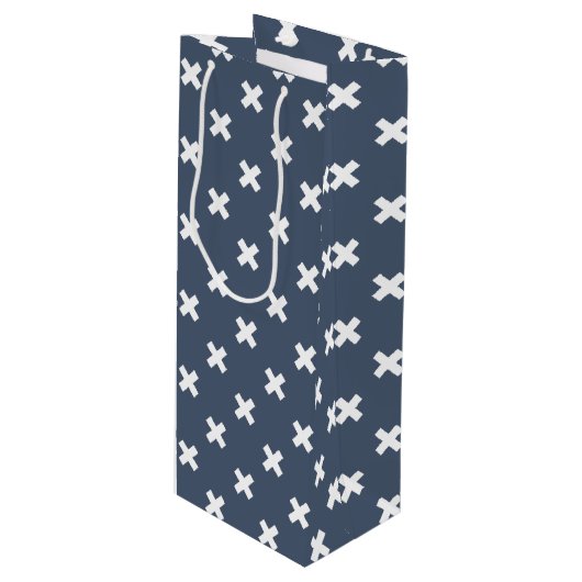 Sac Cadeau Pour Bouteille Croix blanches sur bleu-gris (Devant Angle)