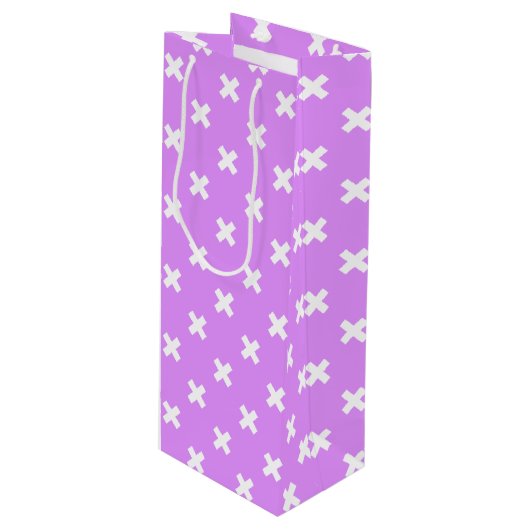 Sac Cadeau Pour Bouteille Croix blanches sur lilas (Devant Angle)