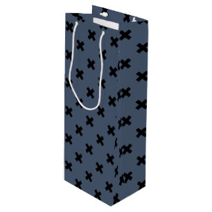 Sac Cadeau Pour Bouteille Croix noire coutures sur bleu-gris