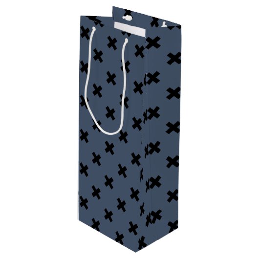 Sac Cadeau Pour Bouteille Croix noire coutures sur bleu-gris (Devant Angle)