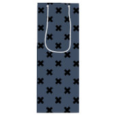 Sac Cadeau Pour Bouteille Croix noire coutures sur bleu-gris (Devant)