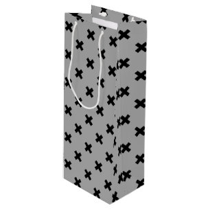 Sac Cadeau Pour Bouteille Croix noire coutures sur gris