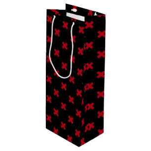 Sac Cadeau Pour Bouteille Croix rouge coutures sur noir