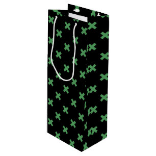 Sac Cadeau Pour Bouteille Croix verte coutures sur noir