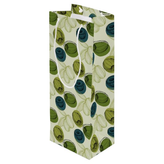 Sac Cadeau Pour Bouteille Croquis vert Olive Dessin Cuisine Motif (Dos Angle)