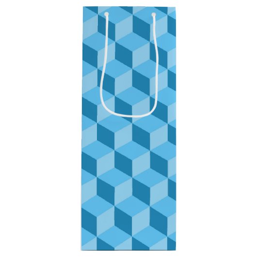 SAC CADEAU POUR BOUTEILLE CUBE BLEU CLAIR MOTIFS (Devant)