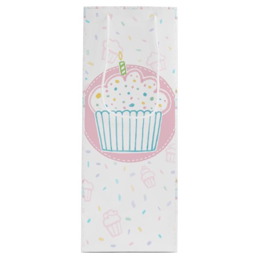 Sac Cadeau Pour Bouteille Cute Birthday Cupcake with Candle (Devant)