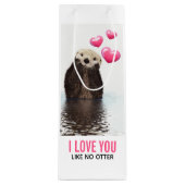 Sac Cadeau Pour Bouteille Cute Otter avec Coeurs roses Vous aimez jouer (Devant)