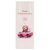 Sac Cadeau Pour Bouteille Cute Sloth Driving a Pink Convertible Valentine's  (Dos)