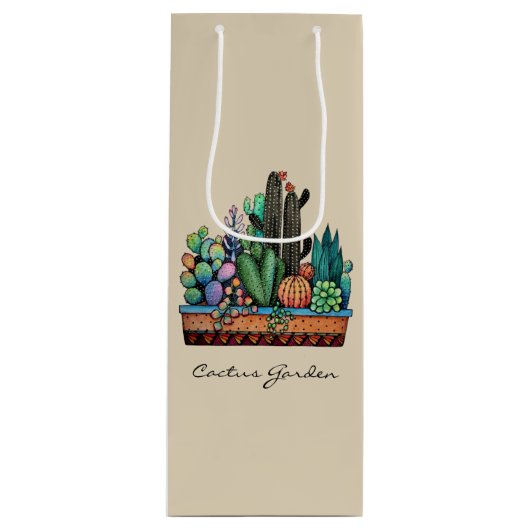 Sac Cadeau Pour Bouteille Cute Watercolor Cactus Garden (Devant)