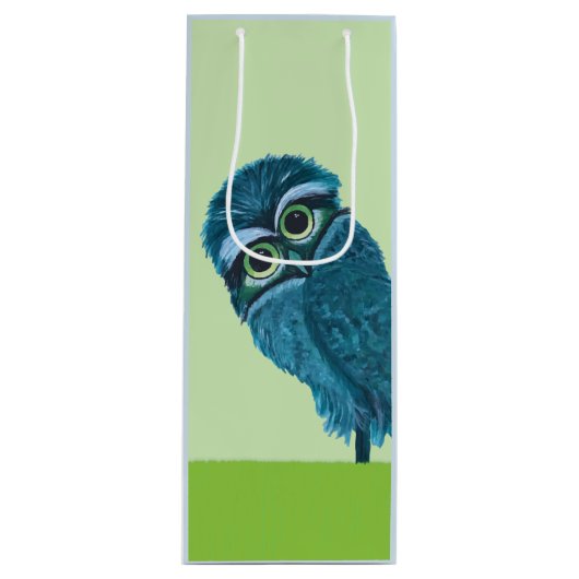 Sac Cadeau Pour Bouteille Décor creusant bleu et vert de hibou (Devant)