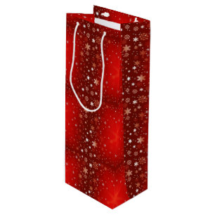 SAC CADEAU POUR BOUTEILLE DÉCORATIONS DE NOËL FLOCONS DE NEIGE ROUGES