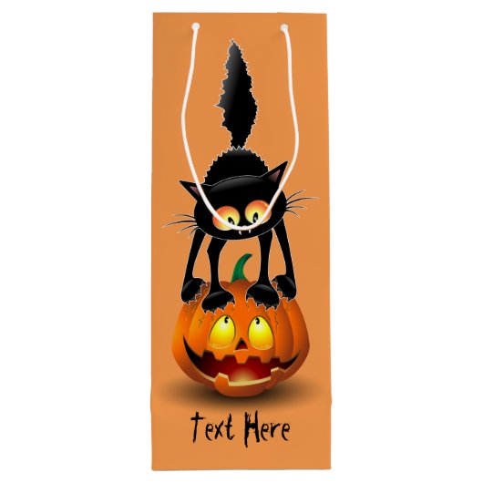 Sac Cadeau Pour Bouteille Dessin d'Halloween au chat effrayé sur Citrouille (Dos)