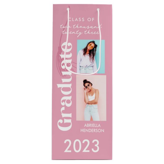 Sac Cadeau Pour Bouteille Don Pink Rero Graduation (Devant)