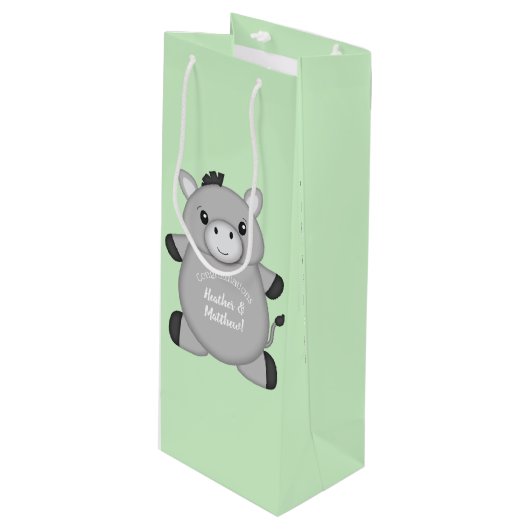 Sac Cadeau Pour Bouteille Donkey Baby shower Green (Devant Angle)