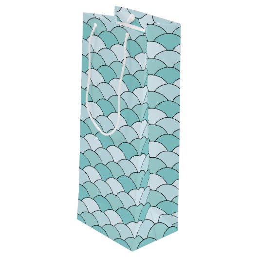 Sac Cadeau Pour Bouteille Dragon Scales, Fans, Waves, Seigaiha, Blue (Dos Angle)