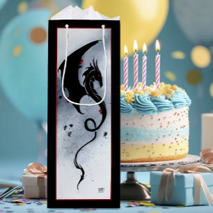 Sac Cadeau Pour Bouteille Dragon tribal noir gras rouge et bleu fleurs