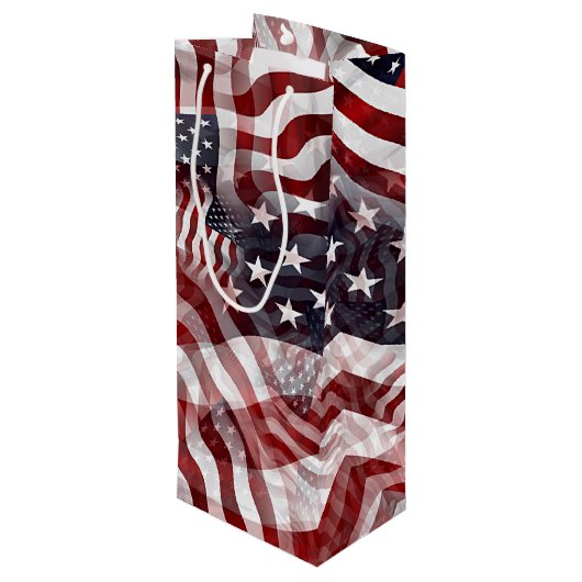 Sac Cadeau Pour Bouteille Drapeau américain Rouge Bleu Bleu Grilles Étoiles (Dos Angle)