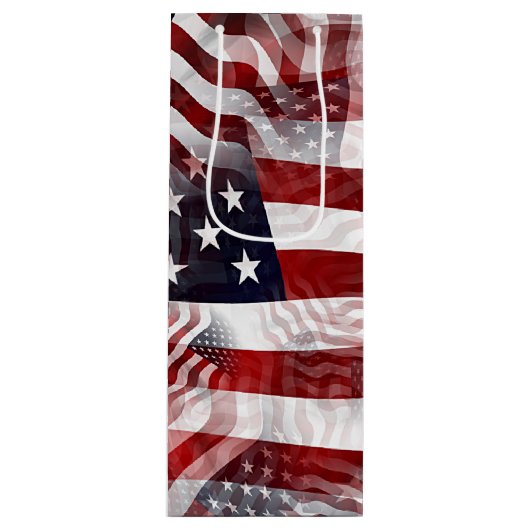 Sac Cadeau Pour Bouteille Drapeau américain Rouge Bleu Bleu Grilles Étoiles (Devant)