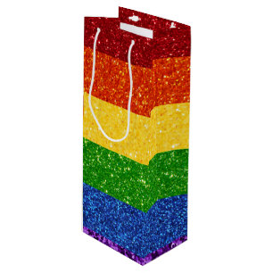 Sac Cadeau Pour Bouteille Drapeau de la Rainbow Pride de la Parties scintill
