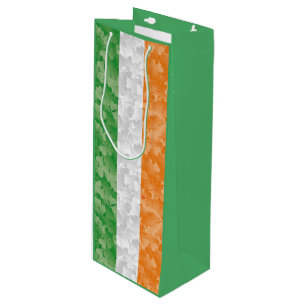 Sac Cadeau Pour Bouteille Drapeau de l'Irlande avec motif shamrock Vin cadea