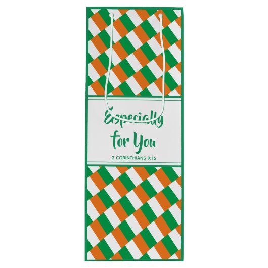 Sac Cadeau Pour Bouteille DRAPEAU IRLANDAIS | Verse de la Bible chrétienne (Devant)