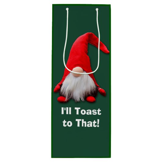 Sac Cadeau Pour Bouteille Drôle Red Gnome Toast de Noël (Devant)