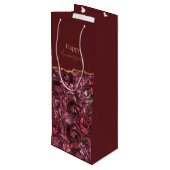 Sac Cadeau Pour Bouteille Élégance des fleurs bordeaux avec accent or (Dos Angle)