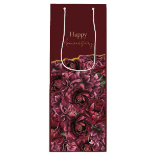 Sac Cadeau Pour Bouteille Élégance des fleurs bordeaux avec accent or