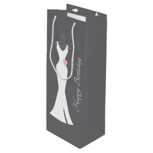 Sac Cadeau Pour Bouteille Elégant blanc sur gris - Anniversaire élégant