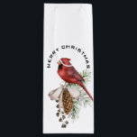 Sac Cadeau Pour Bouteille Élégant Festif Beau Cardinal de Noël<br><div class="desc">Design sophistiqué d'un simple cardinal rouge sur un cône de pin avec Joyeux Noël d'un côté et Joyeux Nouvel An de l'autre. Traditionnel et beau !</div>