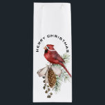 Sac Cadeau Pour Bouteille Élégant Festif Beau Cardinal de Noël<br><div class="desc">Design sophistiqué d'un simple cardinal rouge sur un cône de pin avec Joyeux Noël d'un côté et Joyeux Nouvel An de l'autre. Traditionnel et beau !</div>