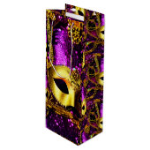 Sac Cadeau Pour Bouteille Elégant Masque Or (Devant Angle)