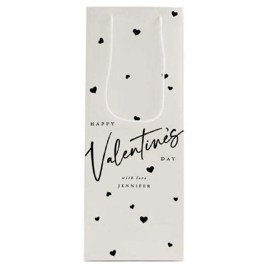 Sac Cadeau Pour Bouteille Élégant Script Police + Coeurs Saint-Valentin (Devant)