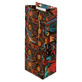 Sac Cadeau Pour Bouteille Élégant Vert "Impression Ancestrale Intemporelle"  (Devant Angle)