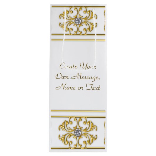 Sac Cadeau Pour Bouteille Elégante bordure or ornementale avec Accent diaman (Devant)