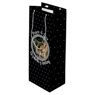 Sac Cadeau Pour Bouteille Élégante Étoiles de Noël Photo & Nom Noir